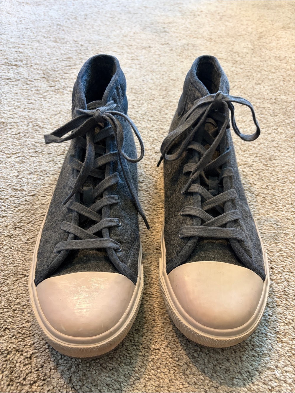 Zara Men's Dark Gray High-Top Canvas Sneakers with White Toe